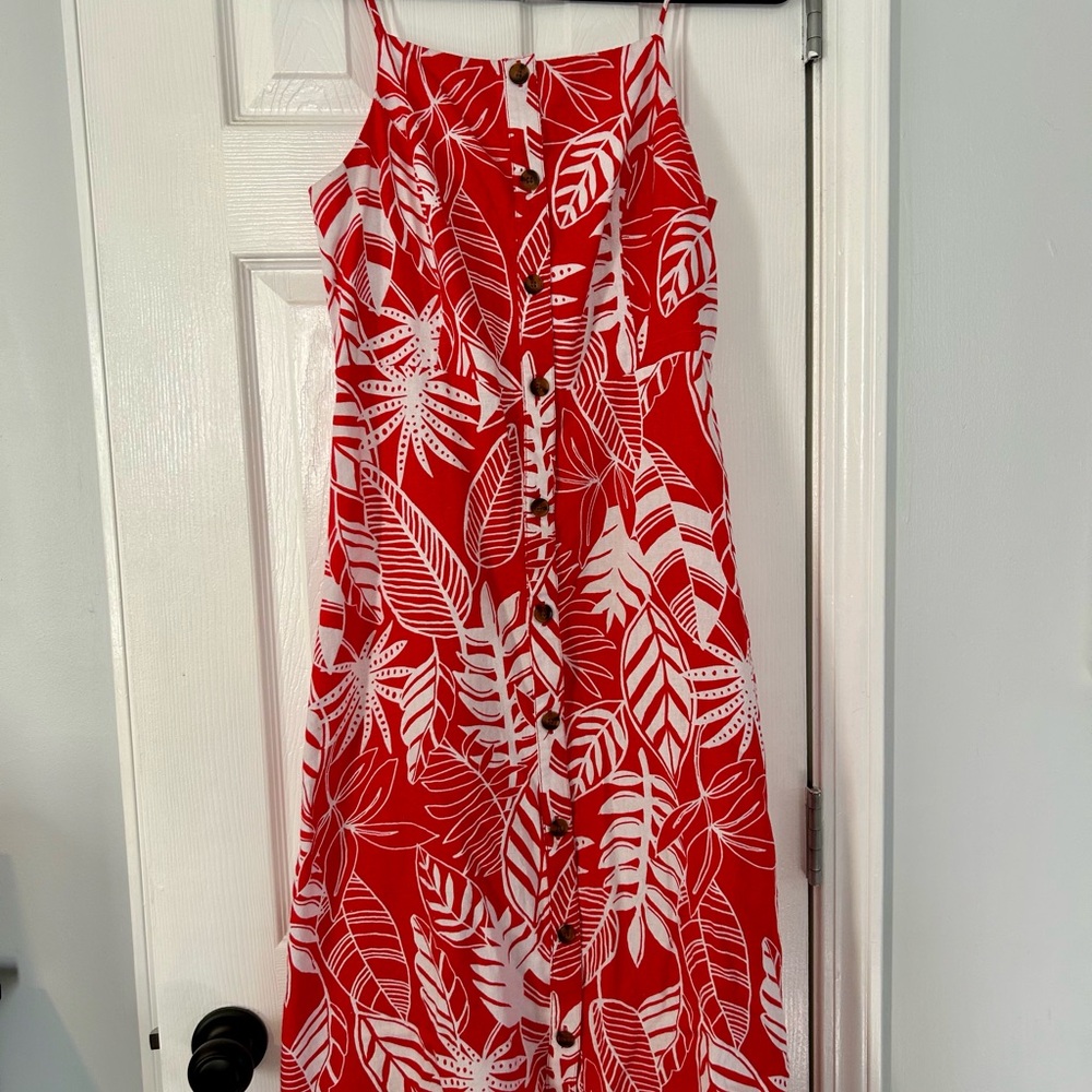 Old Navy Red and White Leaf Print Dress